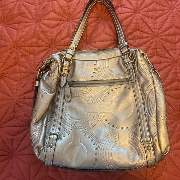 COACH Embossed Studded Leather Alex Satchel Bag - Picture 4 of 8